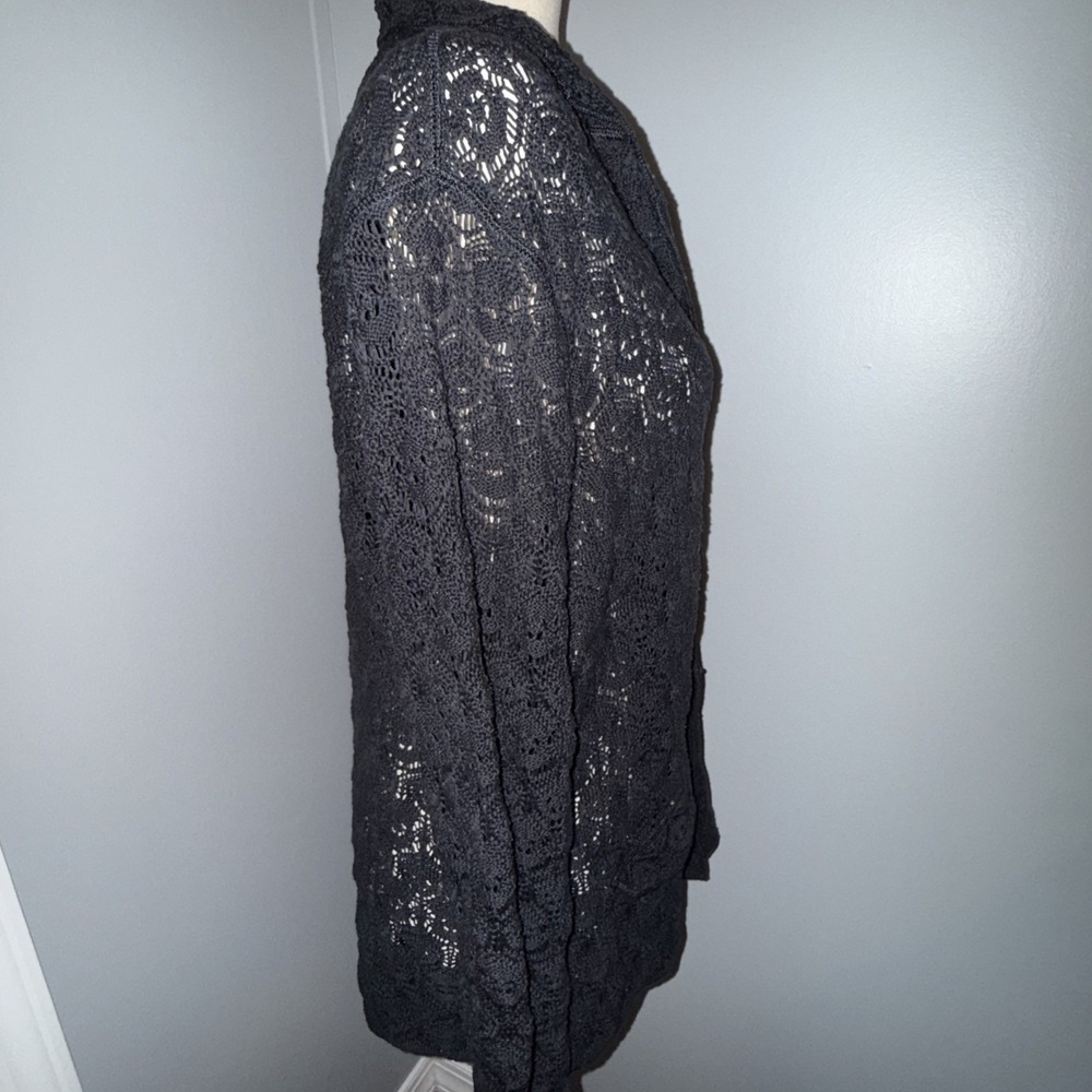 TALBOTS XL BLACK Crochet cottage romantic Cardigan Sweater whimsygoth EUC - Picture 7 of 11